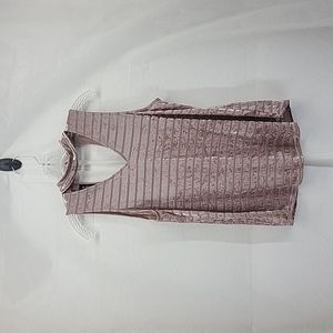 A. BYER Y2K Pink Velour Striped Hi Collar Choker V-Neck Keyhole Sleeveless Top